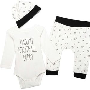 Rae Dunn “Daddy’s Football Buddy” Baby Bodysuit, Pants and Hat Set - 3-Piece set